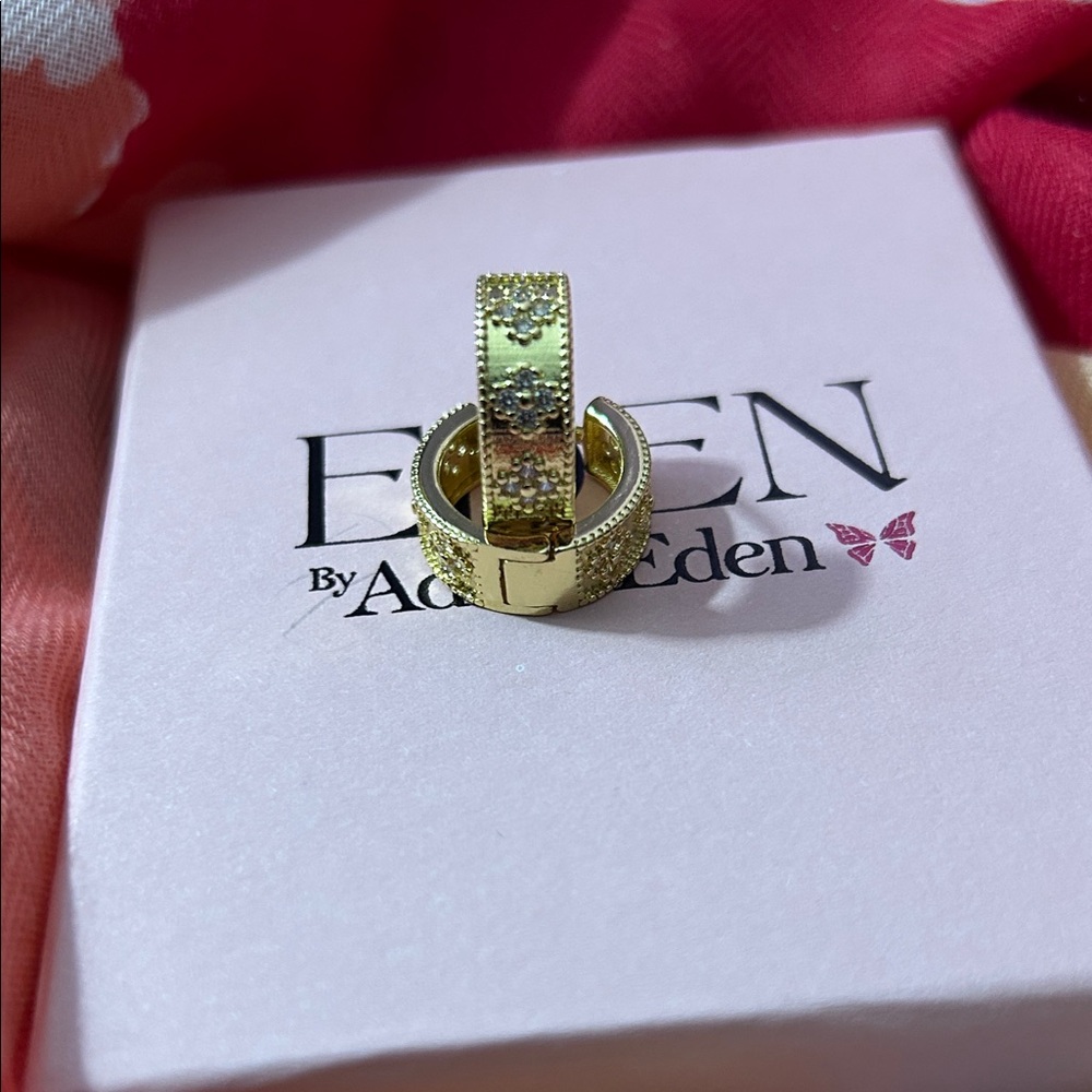 Gold Plated Clover Huggie Earrings with Delicate Tiny CZ Stones NEW